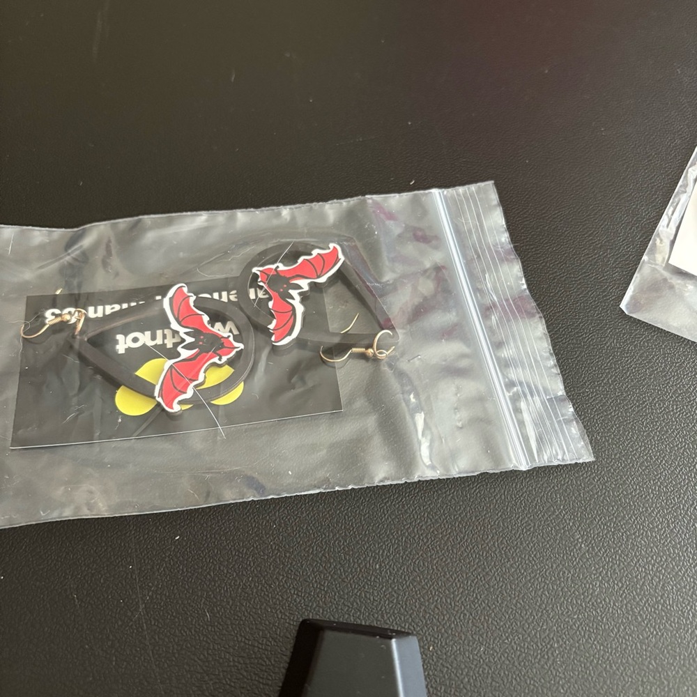Red bat earrings for Halloween